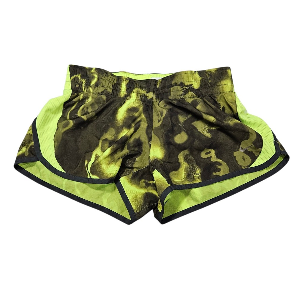 Nike Dri-FIT Tempo Running Shorts Neon Yellow Olive Camo Sz S